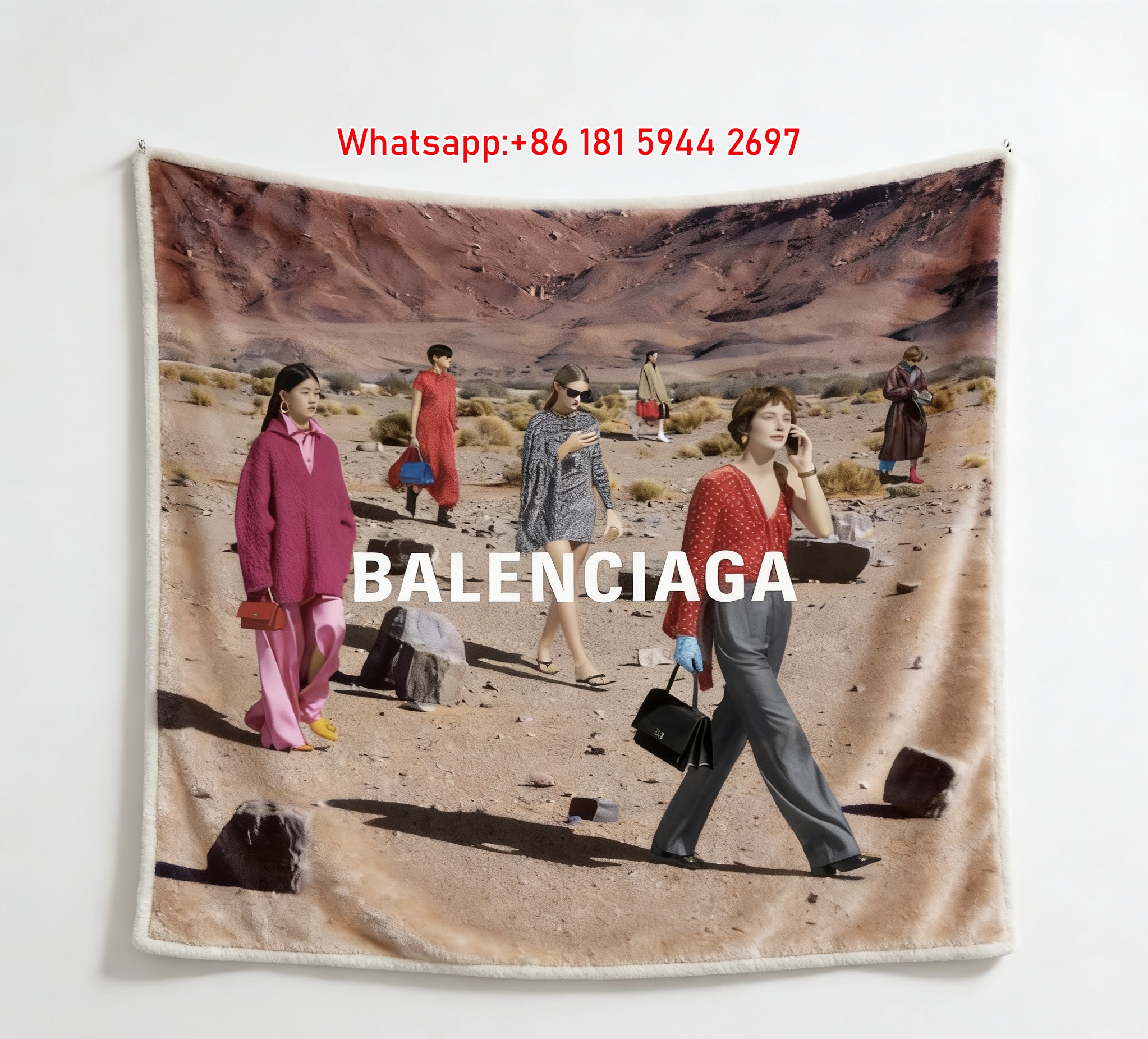 Balenciaga Desert Fashion Print Flannel Throw Blanket BA271